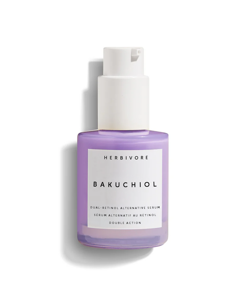 Herbivore Bakuchiol serum bottle on a white background