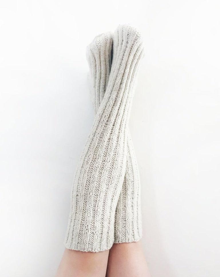 Handspun merino wool knee socks w double thick soles (ivory) - Banshee - banshee
