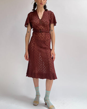 Carob Crochet + Rhinestone Dress (S) - Banshee - Vintage