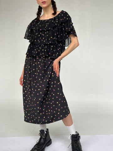 Nipon Floral Ruffle Dress (M) - Banshee - Vintage
