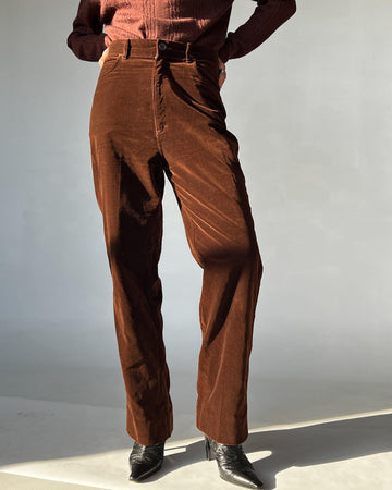 Brown Velvet Trousers (M) - Banshee - Vintage