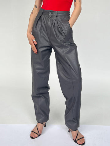Taupe Leather Pleated Pants (S) - Banshee - Vintage