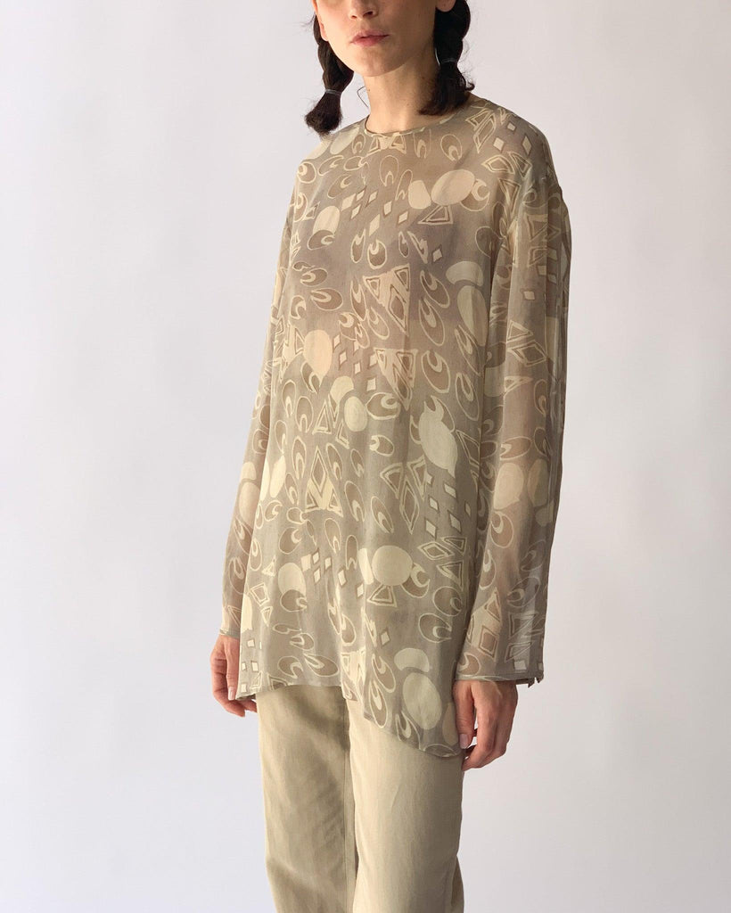 Abboud Geometric Flowy Silk Top (M) - Banshee - Vintage