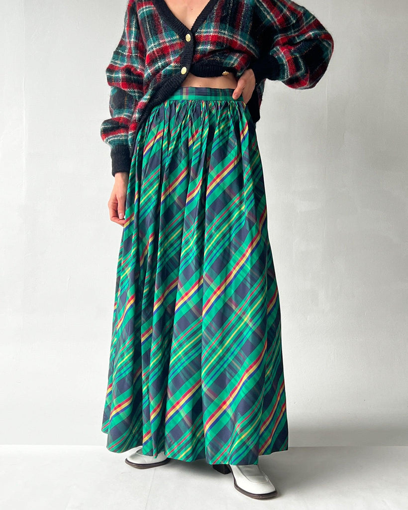 Green Plaid Taffeta Skirt (S) - Banshee - Vintage