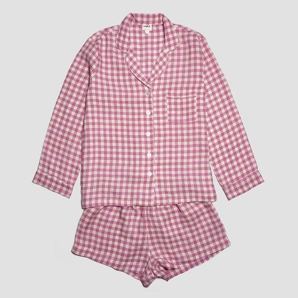 Orchid Gingham Linen Pajama Shorts Set - Banshee - Piglet